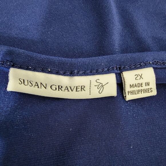 Susan Graver Womens Liquid Knit Ruched Sleeve Tunic Top Blue Plus Sz 2X A217831 - Picture 8 of 10